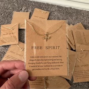 Charm necklace with a message free spirit cute dragonfly BULK 25 pieces
